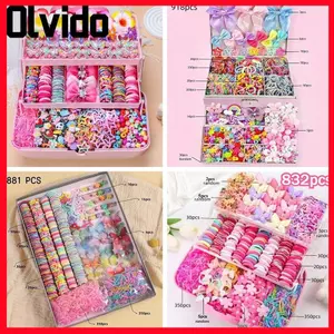 Bộ phụ kiện tóc OLVIDO, Dây buộc tóc nữ co giãn cao đầy màu sắc, Frangipani Không làm tổn thương tóc trẻ em Phụ kiện tóc Bộ công chúa