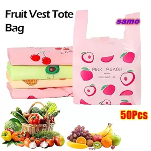 SAMO 50 Chiếc Túi Tote Nhựa, Họa Tiết Trái Cây Dễ Thương Có Tay Cầm Túi Vest, Túi Mua Sắm Nhiều Màu Sắc Bền Đẹp Lưu Trữ Tại Nhà