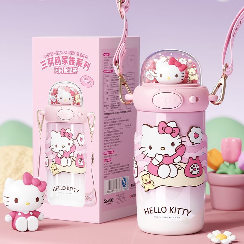 580ml Sanrio Kuromi Hello Kitty Stuff Kids Thermos Cup Bình chân không cách nhiệt Kawaii Bình nước bằng thép không gỉ dung tích lớn