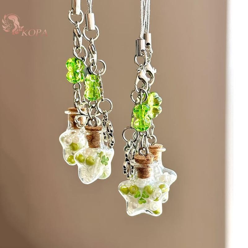 KOPA Lucky 4 Lá Cỏ Ba Lá Chúc Chai Đính Hạt Điện Thoại Mặt Dây Chuyền Móc Khóa Dây Đeo VN