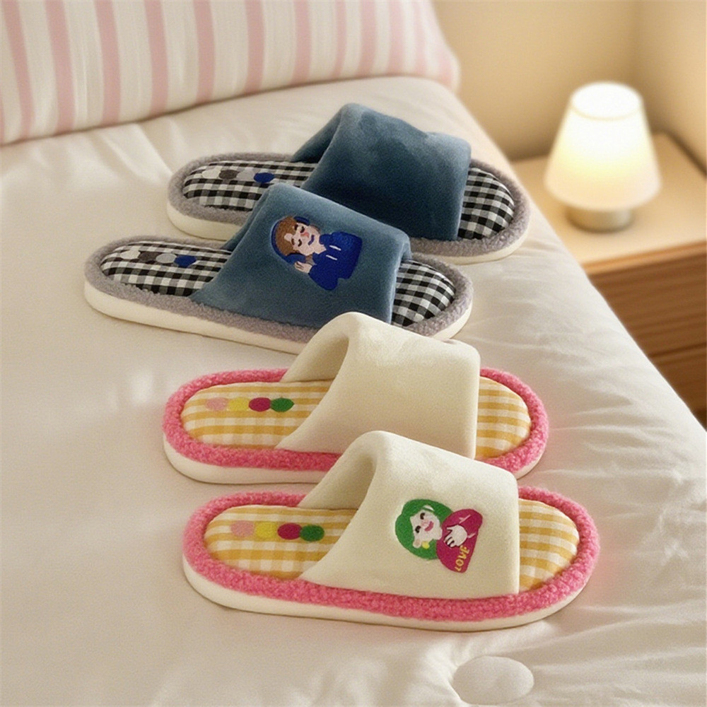 XIXITIAO Dép Cotton Đế Mềm Hoạt Hình Nam Nữ Thu Đông Cặp Đôi Giải Trí Nhà Phòng Ngủ