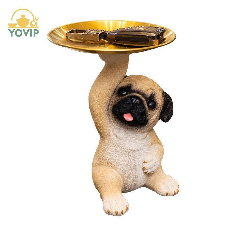 YOVIP Sáng Tạo Pug Tượng Khay Bảo Quản Dễ Thương Chìa Khóa Chó Kẹo Ăn Nhẹ Tấm Bảo Quản Động Vật Điêu Khắc Đồ Trang Trí Bàn Làm Việc Văn Phòng Trang Trí