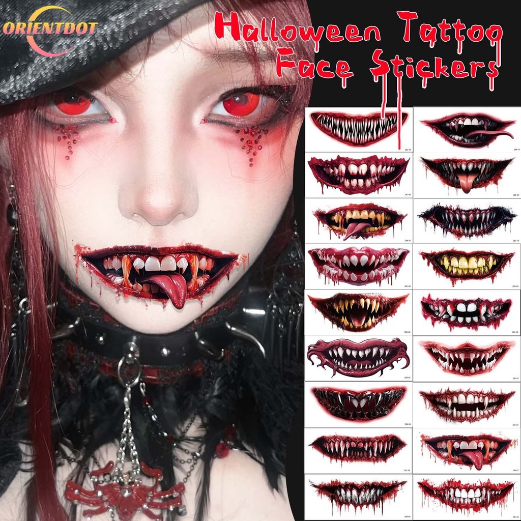 Miếng dán hình xăm miệng to màu đen trắng chống nước - perfect cho Halloween và trang điểm mặt