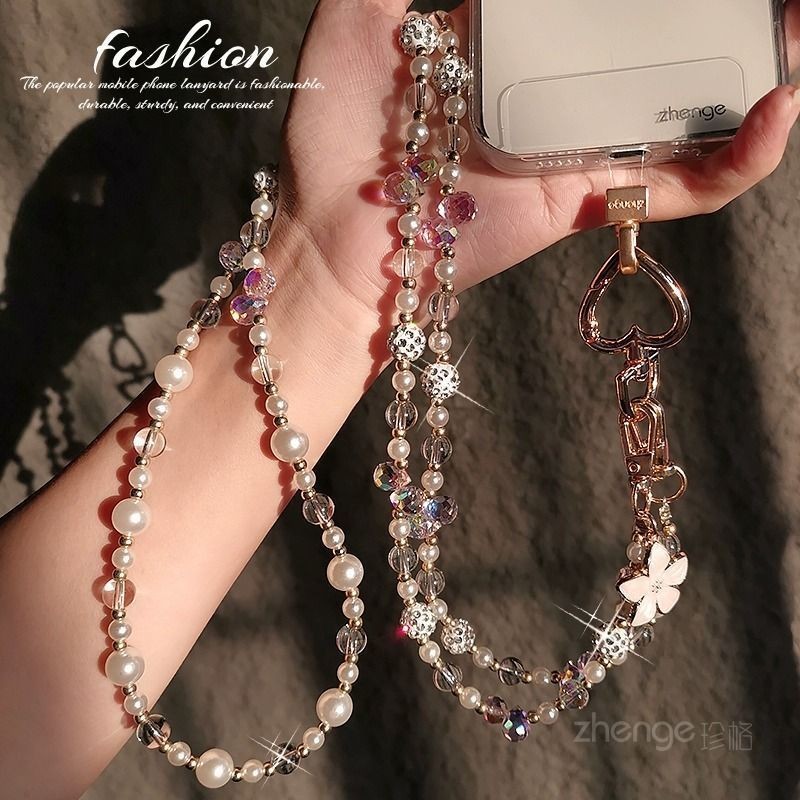 Phụ Kiện Điện Thoại Di Động Sang Trọng Cao Cấp Nhấp Nháy Kim Cương Điện Thoại Di Động Dây Xích Dài Đeo Ngang Dây Đeo Đính Hạt Màu Hồng Dây Chuyền Túi Mặt Dây Chuyền Điện Thoại Di Động Đa Năng