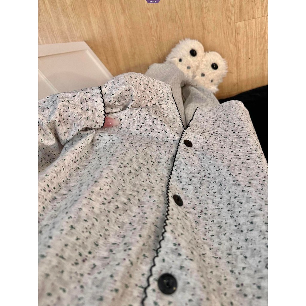 Bộ đồ ngủ dài tay phong cách hoa Hàn Quốc cho xuân thu mới, kèm cardigan mặc nhà