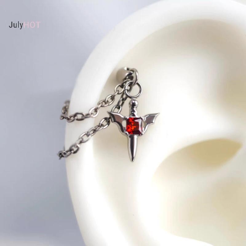 Bông tai nam nữ điệu gothic màu bạc với zircon và đinh tán xương, phù hợp xu hướng Y2K - Massivedeals