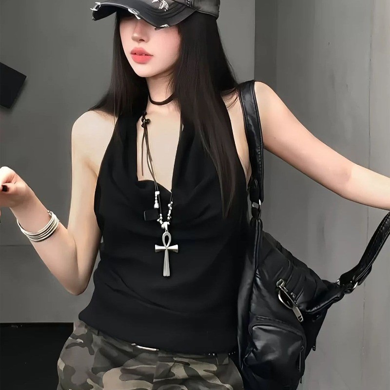 Chuỗi Mặt Dây Chuyền Hình Chữ thập Đen, Phù Hợp Với Áo Len