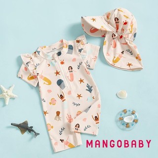 MG-Toddler Girls Rash Guard Đồ bơi Playsuits Tay ngắn Nàng tiên cá / Vỏ In Đồ tắm trẻ em có nắp bơi