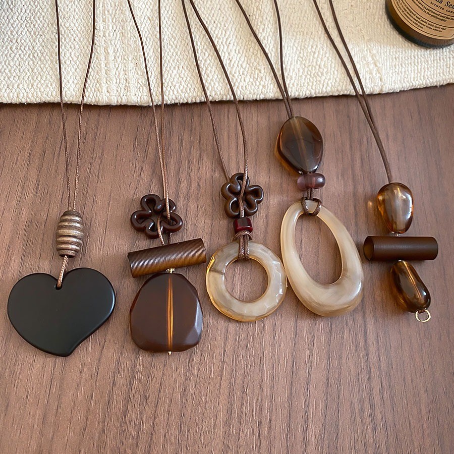 Retro Nhựa Hình Bầu Dục Vuông Mặt Dây Chuyền, Vòng Cổ Thời Trang Cá Tính, Phong Cách Dân Tộc