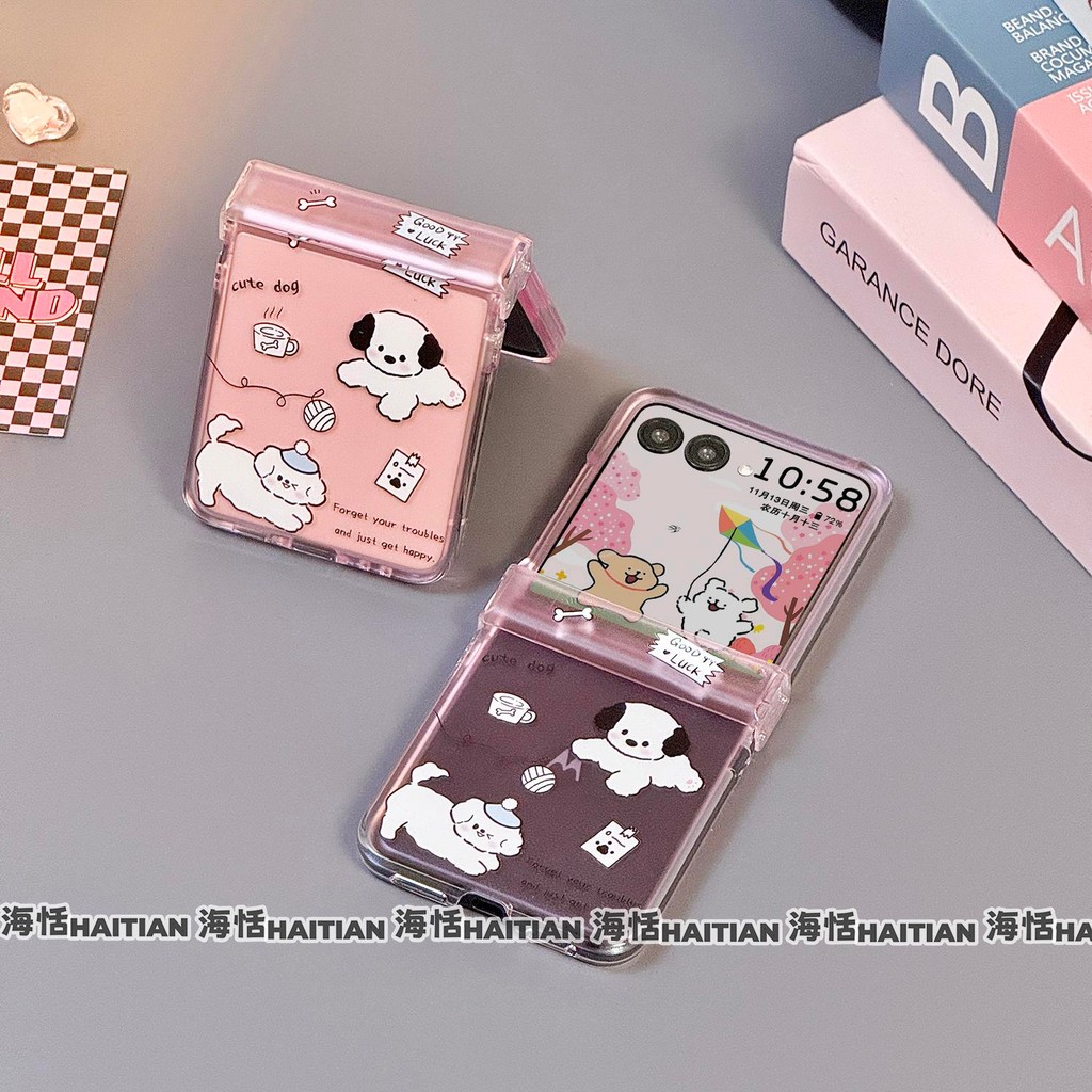 Thích Hợp Cho Samsung Galaxy Zflip7 Hoạt Hình Dễ Thương Chó Hồng Sang Trọng Dây Buộc Ốp Lưng Điện Thoại Gấp Cho ZFlip 6 5 4 3 5G N3Flip MixFlip 2 Vỏ Bảo Vệ Cứng
