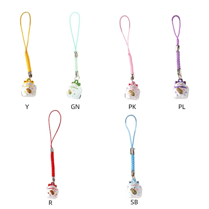 Chic Japanese Cartoon Lucky Cat Pendant Charm Keychain With Bell For Prosperity