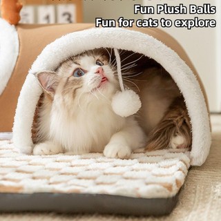 Giường Mèo Đường Hầm Giường Trong Nhà, Giường Hang Mèo Peekaboo Cho Nhiều Mèo, Ống Kitty Sang Trọng Ấm Áp Có Bóng Đồ Chơi Cho Thú Cưng Nhỏ