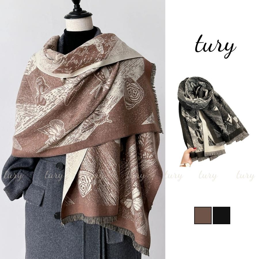 Khăn Quàng Cổ Len Unisex Nam Nữ - Tury - Khăn Choàng Cổ Len Họa Tiết Bướm - LN135