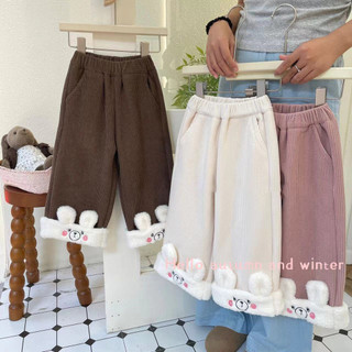 Thu Đông Phong Cách Mới Bé Gái Hoạt Hình Dễ Thương Thỏ Lông Cừu-Fleece Quần Thẳng Bé Gái Tất Cả Trận Đấu Quần