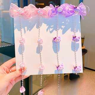 Kawaii Trẻ Em Ren Ruy Băng Hoạt Hình Dễ Thương Cô Gái Buộc Tóc Mũ Đội Đầu Bé Gái Nơ Ngọt Ngào Kẹp Tóc Bện Dây Xích