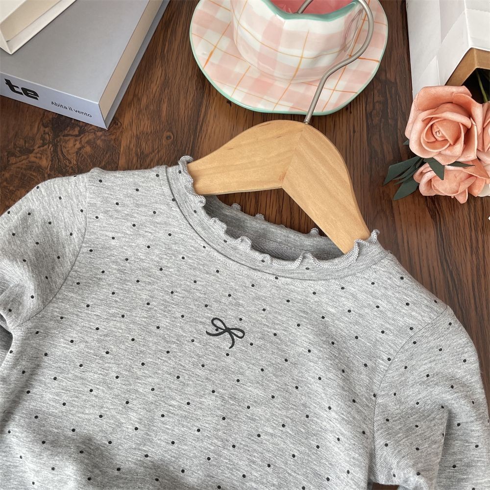 ​Bé Gái Chấm Bi Dài Tay Áo Thun Mùa Thu Phong Cách Công Chúa Đáy Áo Sơ Mi Size 90-140​ EJ19