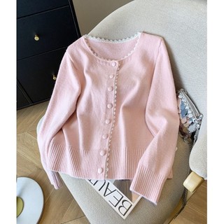Áo Khoác Cardigan Preppy Cổ Tròn from Ren Sữa Xanh và Len, Phong Cách Hàn Quốc