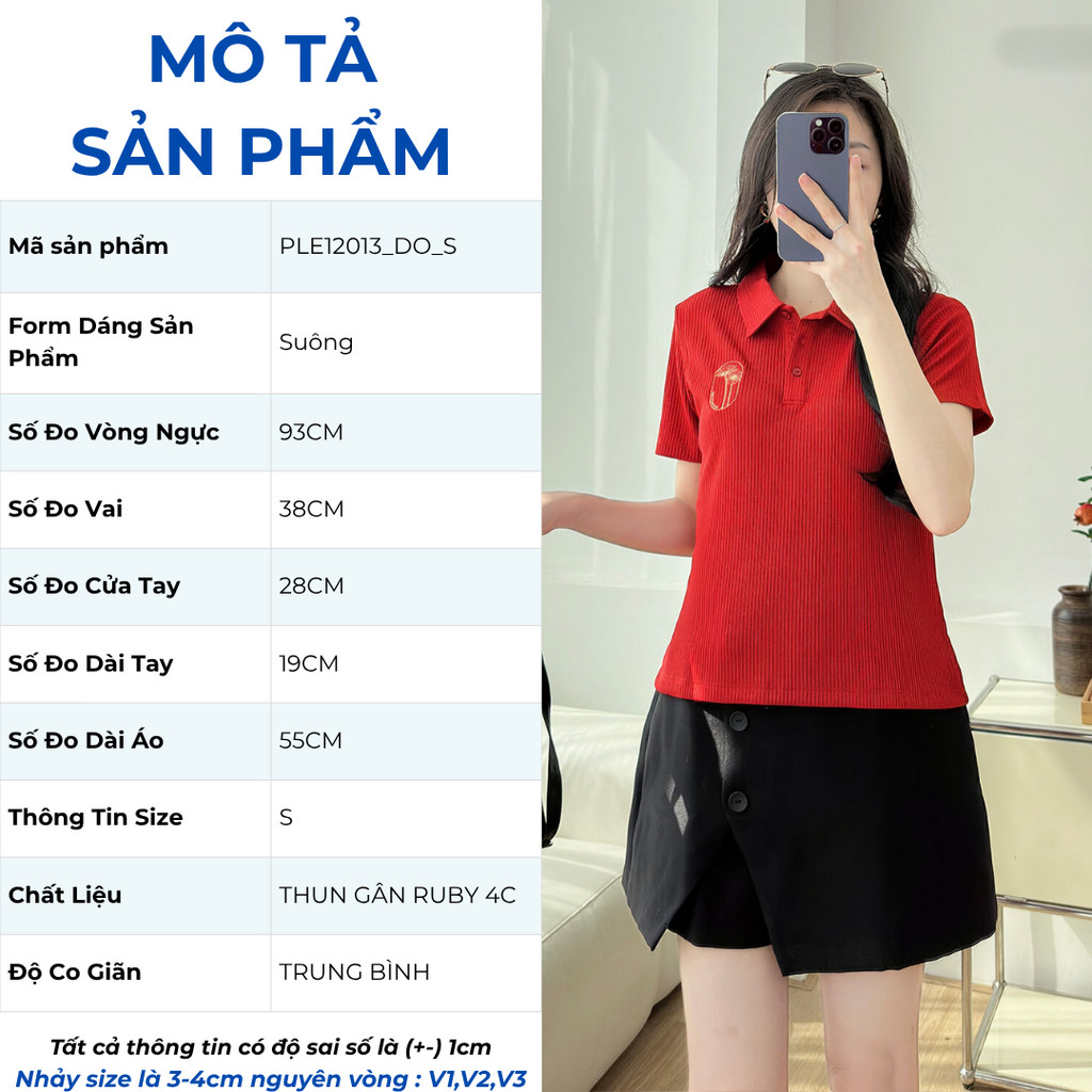 Áo Polo Nữ GUMAC Thêu Art Cơ Bản Chất Thun Gân 4C Mềm Thoải Mái PLE12013
