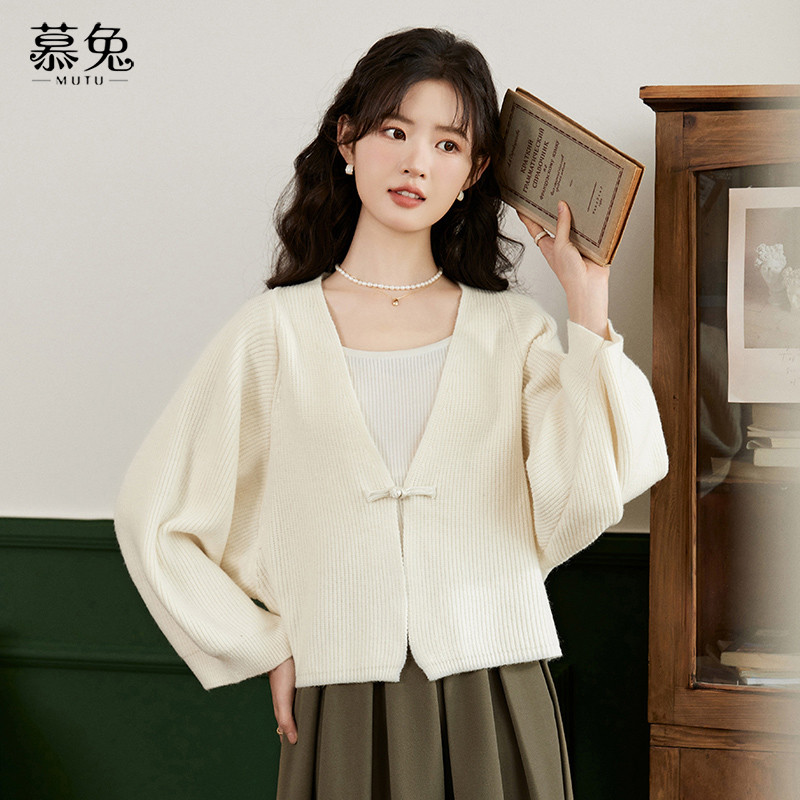 Mutu Mới Phong Cách Trung Hoa Khóa Phong Cách Trung Hoa Dệt Kim Cardigan Nữ Mùa Xuân 2026 Phong Cách Mới Màu Đỏ Dài Tay Áo Khoác Top