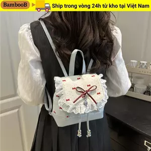 Ba lô Mini BAMBOOB, Ba lô thắt nút bướm nhẹ nơ ngọt ngào, Ba lô ren chấm bi thời trang dành cho nữ