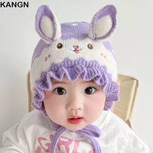 Mũ len dệt kim cho bé KANGN, Mũ len mềm mại và thân thiện với da chống gió, Sợi len thời trang Mũ bảo vệ tai bé gái dày ấm áp
