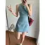 Váy Denim không tay màu xanh cổ điển Thiết kế mùa hè Niche Slim-fit Slimer Look Temperament Váy hông