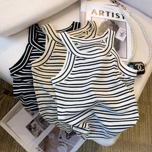 Áo Vest dệt kim ngắn sọc không tay mùa hè Hot Girl Slim-fit