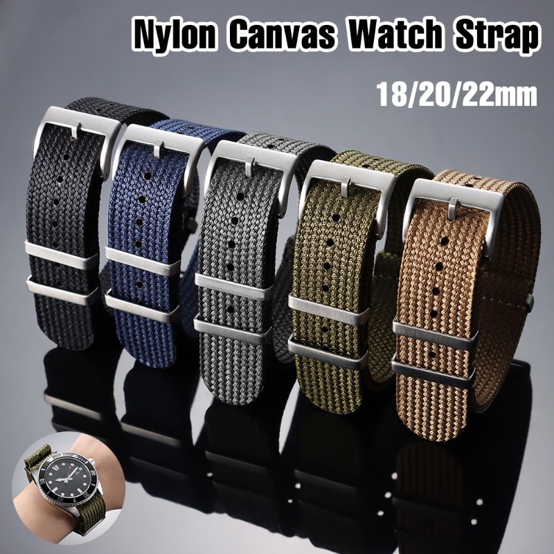 Vintage Nylon Vải NATO Dây Đeo Đồng Hồ 18 Mm 20 Mm 22 Mm Sọc Dệt Đồng Hồ Thể Thao Ngoài Trời Quân Sự Vòng Tay Cho Nam Nữ