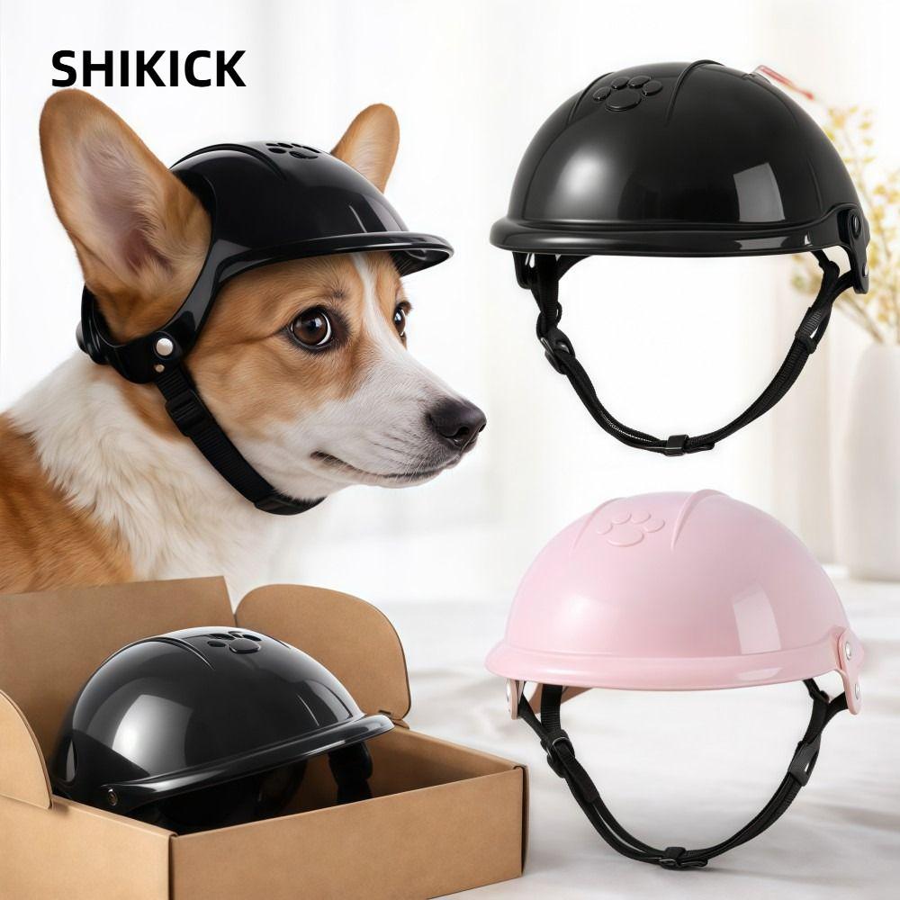 Mũ bảo hiểm xe máy cho thú cưng SHIKICK, có thể điều chỉnh có lỗ tai Mũ bảo hiểm cho chó mèo, Mũ bảo hiểm cho chó nhẹ màu hồng ngộ nghĩnh Mũ phụ kiện thú cưng