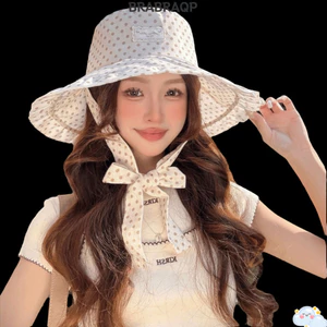 Mũ Câu Cá BRARAA, Chống Nắng Rộng Vành Chống Nắng, Phong Cách Ngọt Ngào Ruy Băng Chấm Bi Mũ Xô Nữ