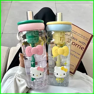 Bình Nước Nhựa YB2 Hello Kitty Có Ống Hút Lọc Di Động Trong Suốt Chống Rò Rỉ Tumbler