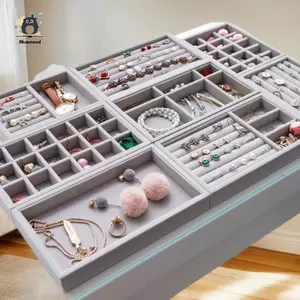 Hộp Bảo Quản Trang Sức Nhung Bông Tai Nhẫn Nelace Vòng Tay Trang Sức Trưng Bày Đứng Trang Sức Khay Vàng Mới