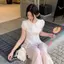 Áo sơ mi cổ búp bê chấm bi ngọt ngào phong cách nhẹ nhàng Áo sơ mi ngắn tay bong bóng nhỏ