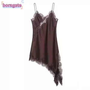 Đầm ren nữ BORAGETE, Đầm nữ Satin bất đối xứng, Đầm ren gợi cảm không tay hợp thời trang Đầm dự tiệc