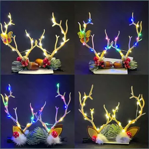 YT4 2 Cái / bộ Phát Sáng Giáng Sinh Nai Sừng Nai Sừng Hươu Kẹp Tóc Phụ Kiện Phụ Nữ Ngày Lễ Trang Trí Tiệc Đạo Cụ