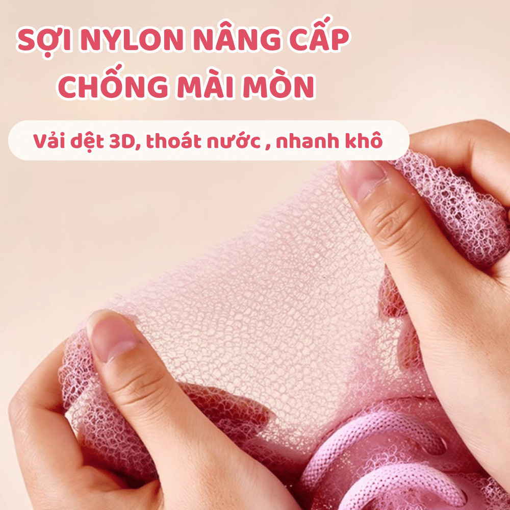 Bông Tắm Lưới Tạo Bọt 2in1 Kéo Dãn 49CM Chà Lưng HOMIE, Bông Tắm Dài Sợi Nylon Không Xù, Mềm Mịn