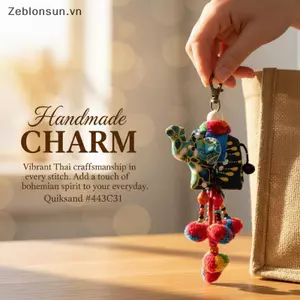 # HB # Ganesha Voi Móc Khóa 1 Chiếc Handmade Thái Vải Mặt Dây Chuyền Với Hairball Cho Túi Ví Luy Trang Trí.