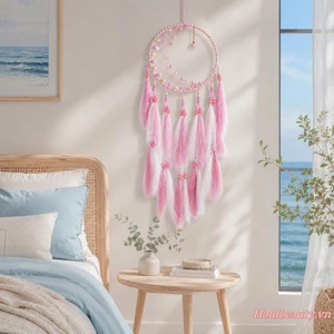 Feather Dream Catcher Treo Tường Bohemian Handmade Dệt Trang Trí Phòng Ngủ Pampas Cỏ Dạ Quang Hạt Trang Trí