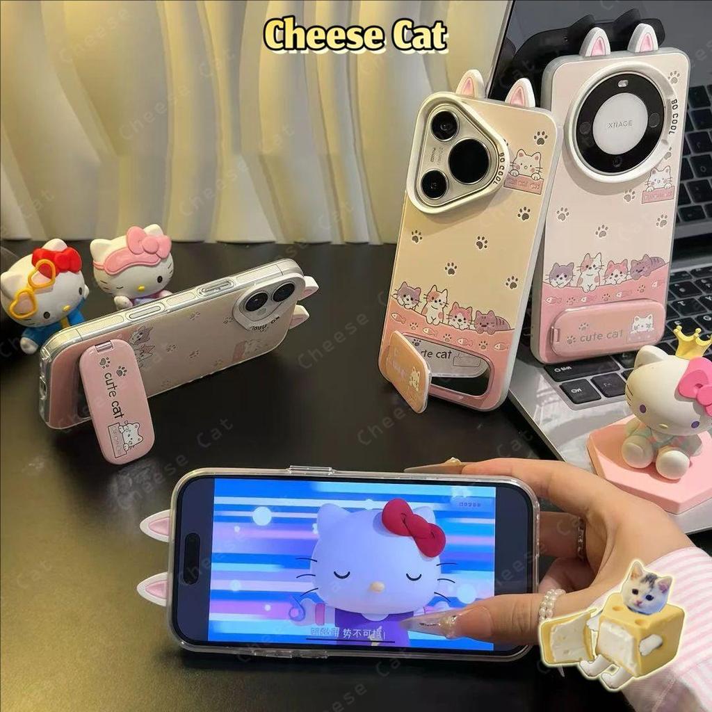 Ốp Điện Thoại Tai Mèo Dễ Thương Và Gương Giá Đỡ Điện Thoại Cho iPhone 17 Pro 16 15 14 13 12 11 Pro Max XR Xs Max 7 Plus