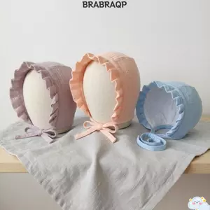 BRABRAA Muslin Baby Bonnet, 100% Cotton Gạc Thoáng Khí Mũ Bò Trẻ Sơ Sinh, Dây Đeo cằm Mềm Cổ Điển Ruffle Mũ Bé Gái Bé Trai Mùa Hè Thu