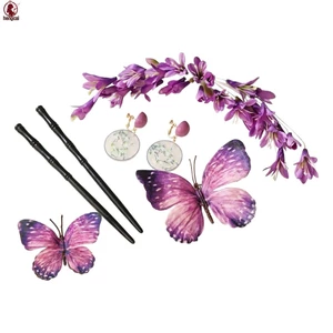 Mới Phong Cách Trung Quốc Vintage Hoa Nhân Tạo Kẹp Tóc Và Bông Tai Bộ Cho Hanfu Phụ Kiện Chụp Ảnh Chất Liệu Hợp Kim Nhẹ Hoàn Chỉnh Phù Hợp