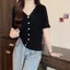 Áo thun ngắn tay cổ chữ V kiểu Pháp dành cho nữ Cảm giác cao cấp siêu đẹp thời trang Áo sơ mi nhỏ có viền nấm 6.23