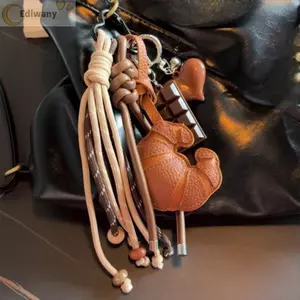 EDIWANY Móc Khóa Croissant, Mặt Dây Chuyền Túi Trái Tim Socola, Dây Bện Hình Bánh Mì Da Điện Thoại Di Động Dây Quà Tặng