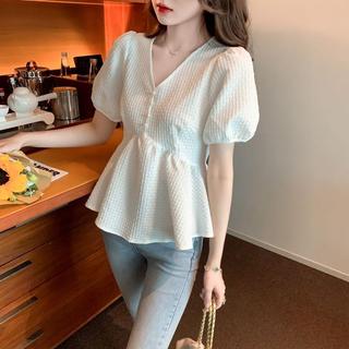 [Hàng mới về] Áo sơ mi voan nữ Váy mùa hè đẹp Áo sơ mi nhỏ hẹp thời trang giảm tuổi bụng tay ngắn