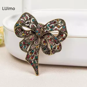 LUImo Sang Trọng Lấp Lánh Kim Cương Giả Nơ Thổ Cẩm Dành Cho Nữ Unisex Thời Trang Tiệc Quần Áo Bapa Trang Sức Phụ Kiện Quà Tặng SBS
