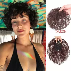 DARON Head Top Tóc Giả Khối Thay Thế Natual Fluffy Bangs Toupes Kẹp Trong Phần Mở Rộng Tóc Bao Tóc Trắng Sợi Nhiệt Độ Cao Giả Topper Bộ Tóc Giả