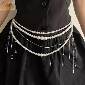 Dây thắt lưng tua rua NKSFX, Phụ kiện quần áo lấp lánh Dây đeo dây chuyền, Dây đai dự tiệc nhiều lớp thời trang dành cho nữ