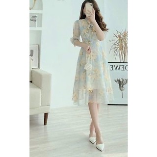 ĐẦM VOAN HOA DỰ TIỆC DÁNG XÒE THẮT NƠ NỔI BẬT PHONG CÁCH NỮ TÍNH XINH ĐẸP PHÙ HỢP THỜI TRANG