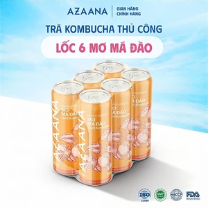 Lốc 6 lon trà Azaana KOMBUCHA vị Mơ má đào (330ml/lon) Nước Trà lên men tự nhiên