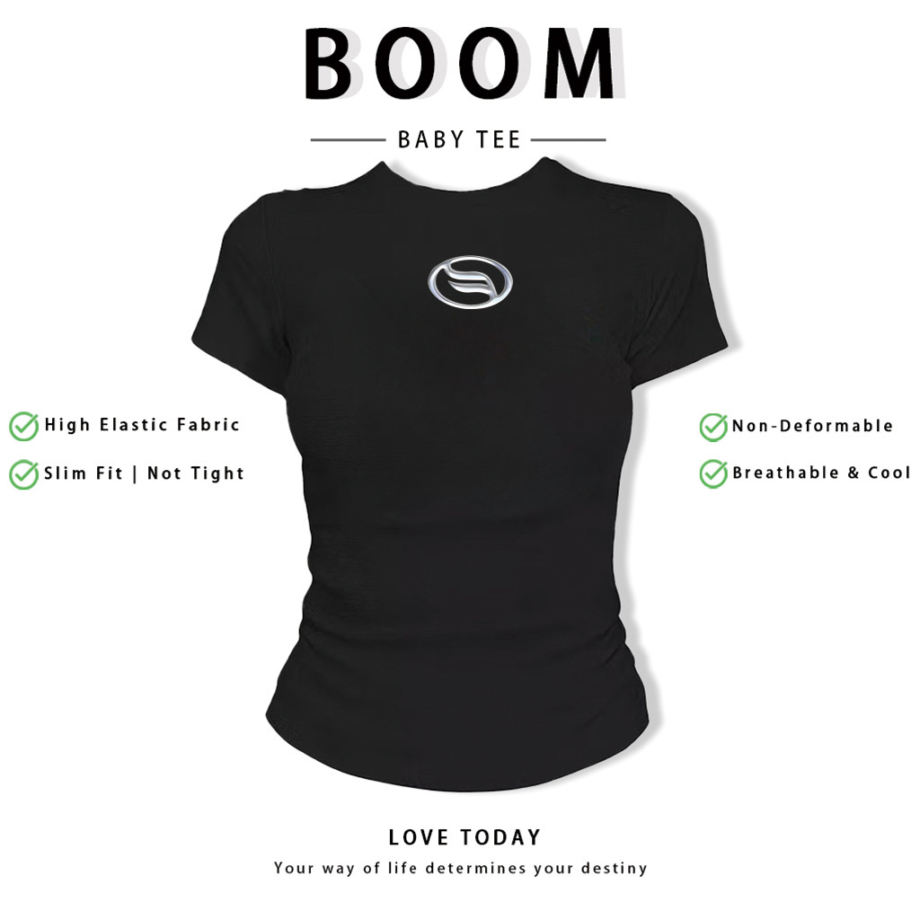 BOOM Áo Baby Tee Nữ Cotton Ôm Body-Áo Thun Ngắn Tay Y2K In Hình PhongCách Mùa Hè, Cổ Tròn Hàng Đầucách hàn quốc phong548